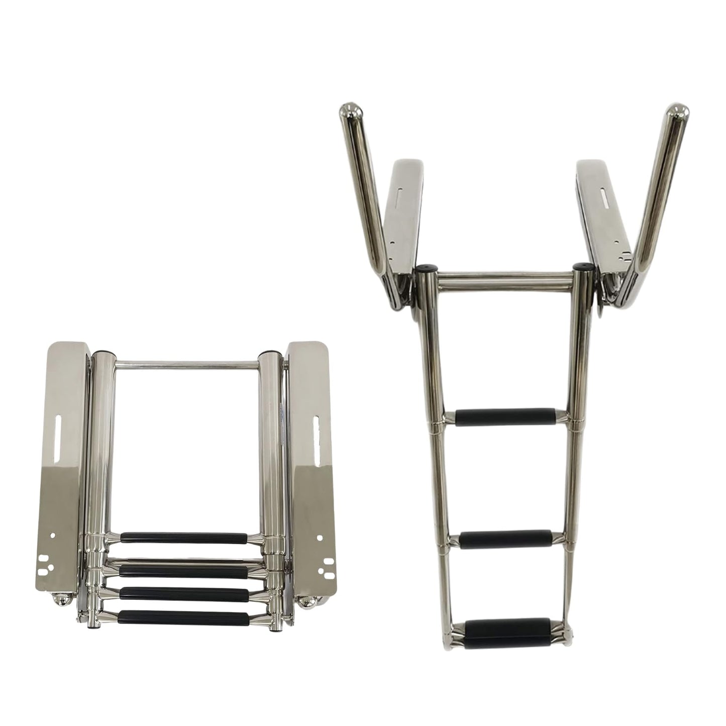 MARINE CITY 3-Step Under Platform Telescoping Boat Ladder with Retractable Handrail – 316 Stainless Steel, Rust-Resistant, 400 lbs Capacity, Space-Saving Design for Boat & Yacht