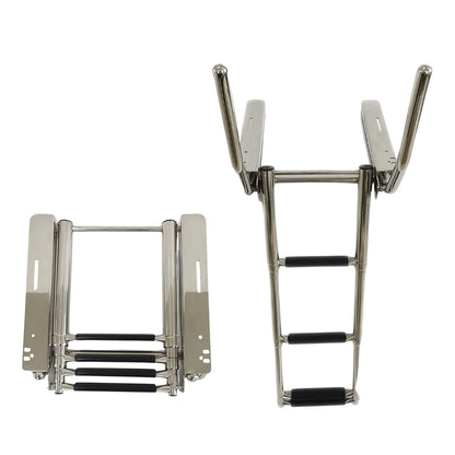 MARINE CITY 3-Step Under Platform Telescoping Boat Ladder with Retractable Handrail – 316 Stainless Steel, Rust-Resistant, 400 lbs Capacity, Space-Saving Design for Boat & Yacht