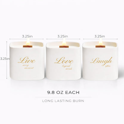 Set of 3 Premium Scented Soy Candles Gift Set | One Life Collection - Orange Blossom, White Tea & White Bloom | Crackling Wood Wick | Luxury Candle Set for Relaxation, Home Décor & Gifts | 9.8oz Each