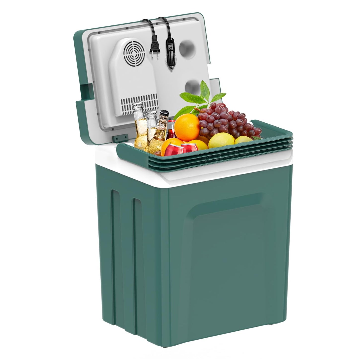 SHAREWIN Electric Cooler & Warmer with Handle 26.5 Quart/25L Portable Thermoelectric Fridge for Vehicles & Trucks with 110V AC & 12V DC, 12V Car Cooler for Camping, Travel Army Green