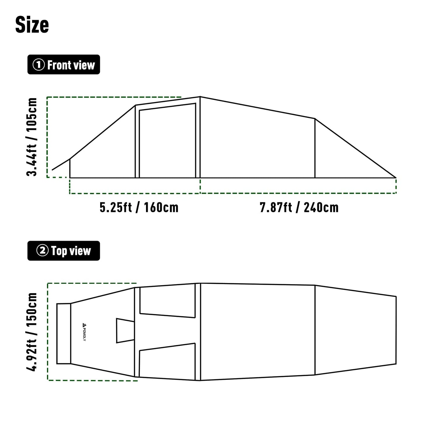 POMOLY Tunnel Tent for 1-2P Camping, Locomotive 2 Chimney Tent for 4 Season Hiking, Backpacking, Hunting (Without a Ground Sheet)