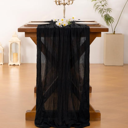Socomi 10pcs Black Cheesecloth Table Runner Boho Rustic Gauze Summer 120 inch 10FT Cheese Cloth Sheer Runner for Wedding Party Baby Shower Birthday Home Decor Holiday Decorations