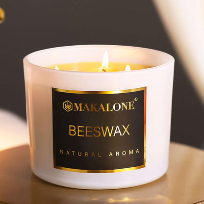 3 Wick Beeswax Jar Candle-42 H Long-Lasting Burn,Natural Air Purifying Candle,Non-Toxic,Smokeless,Natural Honey Aroma Handmade Beeswax White Jar Candles for Home,Yoga,Meditation,Sleep Aid,Ritual