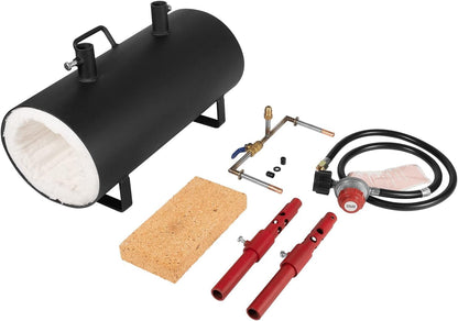 Propane Gas Forge, Double Burner Blacksmithing Forge Large Capacity Forge, Oval Propane Burner Forge with 16.85 Inch V-Bit Tongs & Leather Welding Gloves for Farrier, Knife and Tool Making