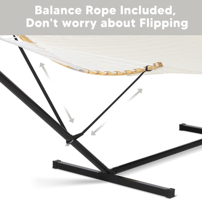 SUNCREAT Hammocks for Outside with Stand Included, Double Hammock with Curved Spreader Bar, Carrying Bag, Beige