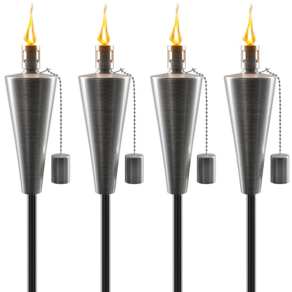 Matney Stainless Steel Tiki Torches Set of 4 - 5 ft Outdoor Oil Lamp with Fiberglass Wick & Snuffer Cap