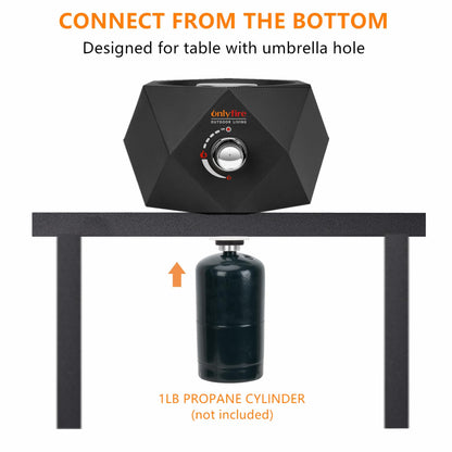ONLYFIRE OUTDOOR LIVING 14” Modern Tabletop Fire Pit for Table with Umbrella Hole, Portable Gas Firepit for 1lb Propane Gas, Patio Backyard Porch Camping RV Tailgating, Bottom-Mounted FP003