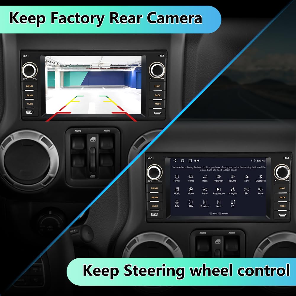 EagleNav Car Radio for Jeep Wrangler JK/Chrysler/Dodge RAM, 7 Zoll Touch Screen, Android 13, 4GB RAM 64GB ROM, Wireless CarPlay & Android Auto, Bluetooth, WiFi, AM/FM Radio
