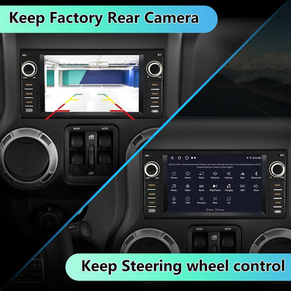 EagleNav Car Radio for Jeep Wrangler JK/Chrysler/Dodge RAM, 7 Zoll Touch Screen, Android 13, 4GB RAM 64GB ROM, Wireless CarPlay & Android Auto, Bluetooth, WiFi, AM/FM Radio
