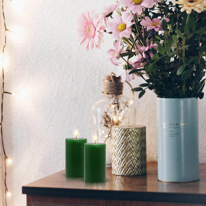 4 Packs 2x3 Inch Green Pillar Candles Small 24 Hours Unscented Dripless Cylinder Colored Candles for St. Patrick's Day Easter Home Dinner Table Wedding Party