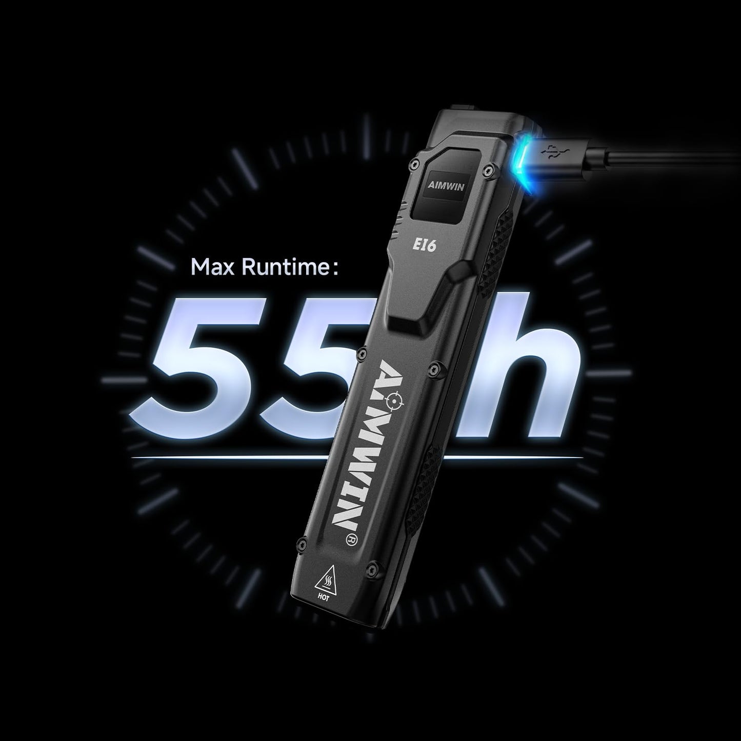 AIMWIN E16 Flat Flashlight 3100LM OLED Display Everyday Carry Flashlight Intelligent Sensor Anti Overheating Type-C Rechargeable Tactical Dual Tail Switches One Touch Turbo Strobe Slim Pocket Light