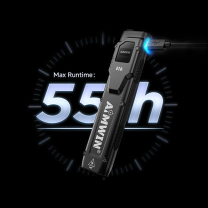 AIMWIN E16 Flat Flashlight 3100LM OLED Display Everyday Carry Flashlight Intelligent Sensor Anti Overheating Type-C Rechargeable Tactical Dual Tail Switches One Touch Turbo Strobe Slim Pocket Light