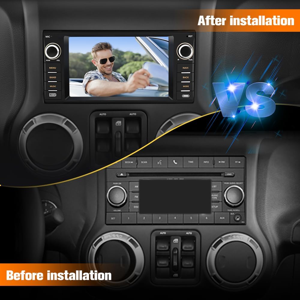 AWESAFE Car Stereo for Jeep Wrangler Jeep Patriot Compass Dodge Ram 1500 2500 3500, 7 Inch Android 13 Jeep JK Carplay Android Auto Bluetooth GPS Navigation Touch Screen Head Unit with Backup Camera