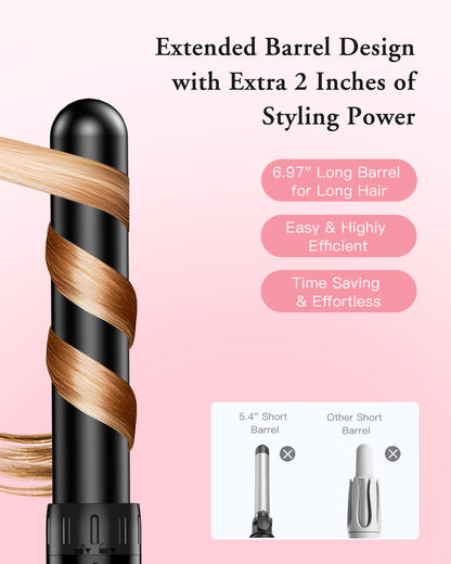 Long Barrel Curling Iron Wand Set, BESTOPE PRO 6 in 1 Curling Wand Set with Ceramic Barrel for Long/Medium Hair, 0.35"-1.25" Interchangeable Hair Wand Curler, Dual Volts, Include Glove & Clips - Black