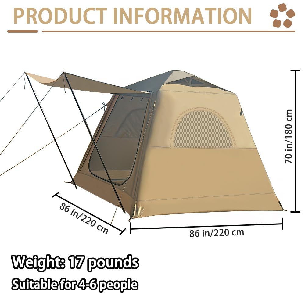 HipierFx Camping Inflatable Tent with Pump 4 Person Easy Set up Glamping House with Mesh Waterproof Family Air Blow Up Tents