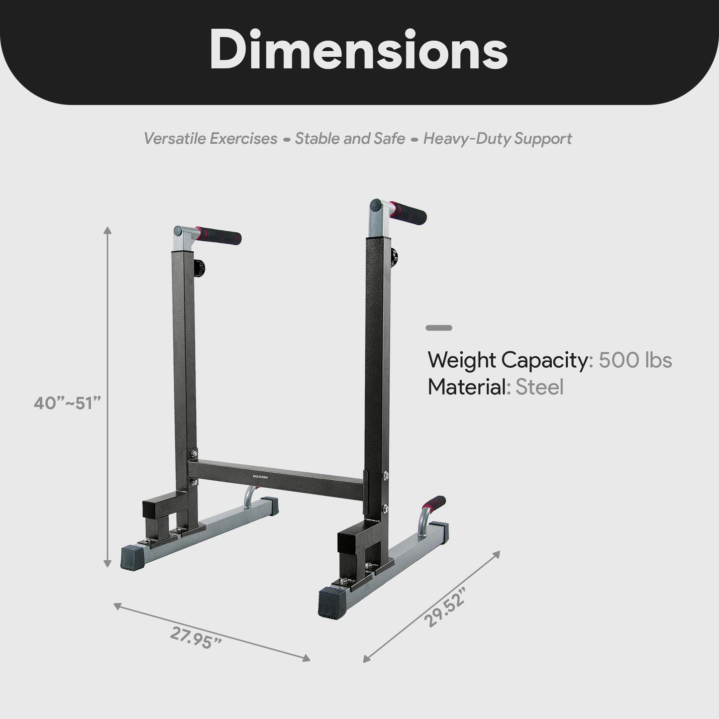 BalanceFrom Steel Frame Dip Station with Adjustable Height, 500 Pound Weight Capacity – Upper Body Workout Home Gym Equipment for Triceps, Push & Pull Ups, Leg Raises, and Bench Press