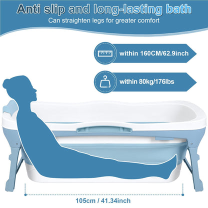 51" Large Foldable Portable Bathtub for Adults | Collapsible Bathtub with Dual Drains[Smooth Drain] | Folding Bath Tub for Shower Stall | Soaking Tub for Bathroom | Ice Hot Bath Tubs Blue