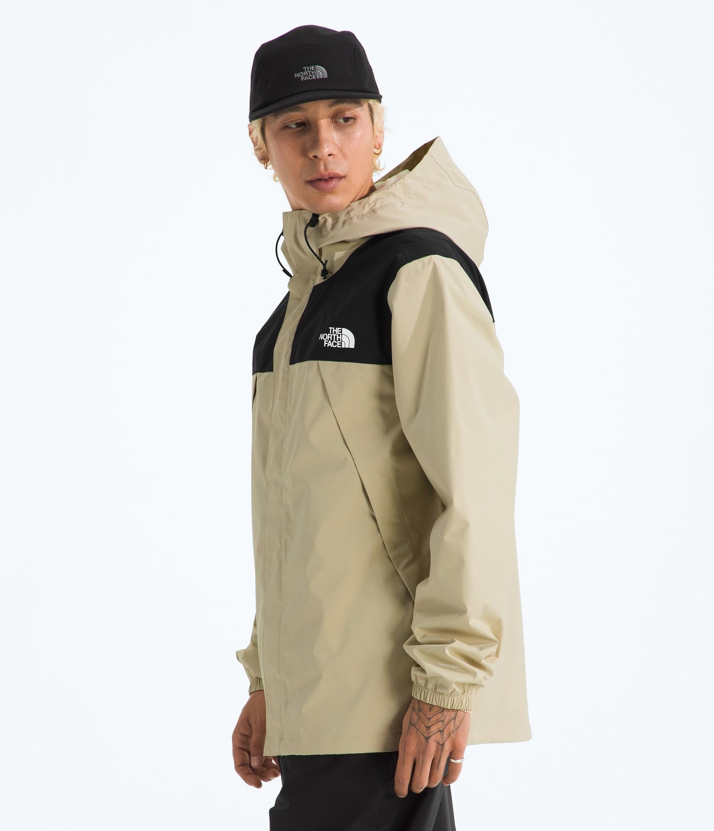 The North Face Men's Antora Jacket (Standard & Big Size) - Waterproof & Windproof Rain Coat, Secure Zip Hand Pockets, Desert Stone/TNF Black, X-Large