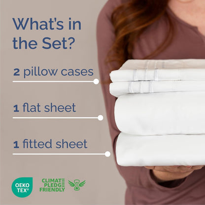 Queen Size 4-Piece Sheet Set | Skiennix Comfy Cooling Bed Sheets - Ultra-Soft, Wrinkle-Free, Deep Pockets - Hotel Luxury Bedding in White