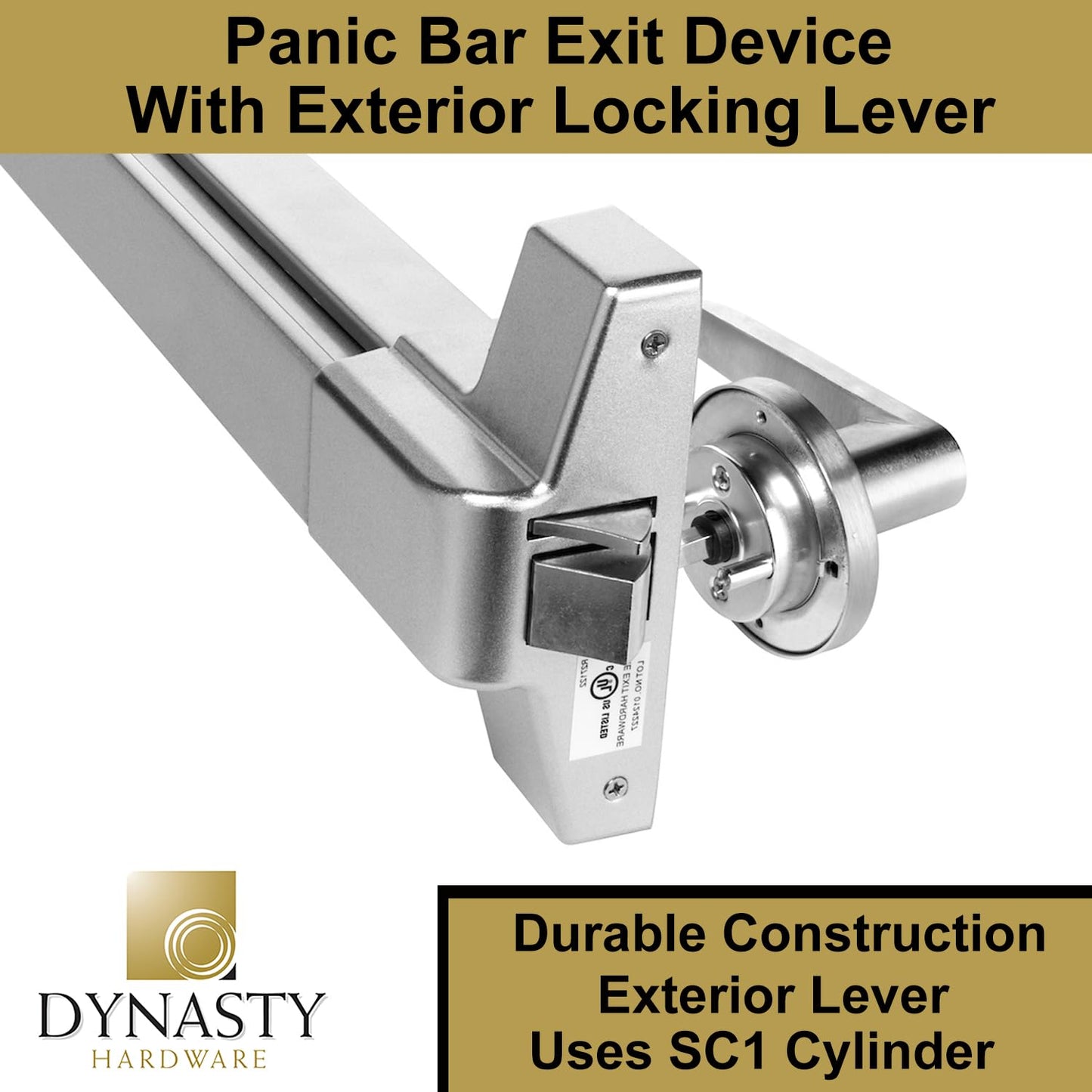 Dynasty Hardware Push Bar Panic Exit Device for Emergency Exit Doors Painted Aluminum, with Exterior Lever Handle