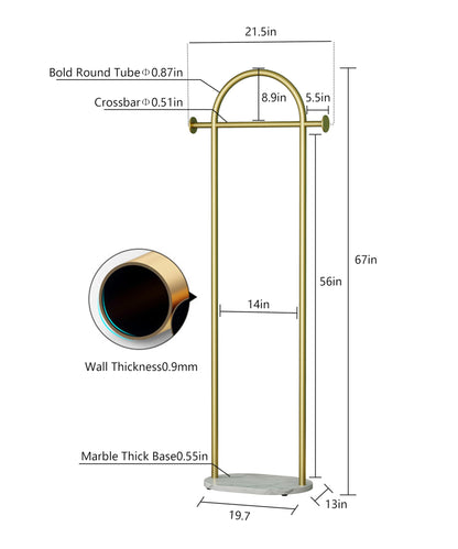HKaikzo Gold Coat Rack, Modern Garment Rack with Marble Base, Heavy-duty Clothing Racks Freestanding, Can Hang Clothes, Hat, Scarf, Organize Shoes 19.7" W