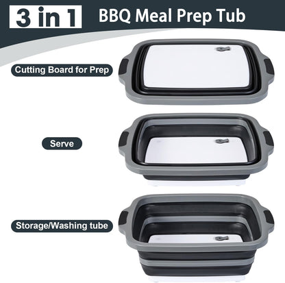 Verdvoca 1 Pcs 30L & 2 Pcs 16L Collapsible BBQ Prep Tubs with Lids for Fruit Prep & Washing, Meal Marinating and Food Storage