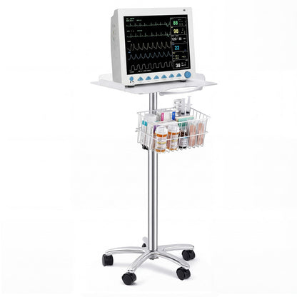 DaisyInner Adjustable Mobile Medical Cart with Wheels, Load up to 33 Lbs, Laptop Rolling Cart with Storage Basket 16.5" x 16.7" Large Tabletop Medical Trolley Workstation for Hospital, Lab Use(Frame)