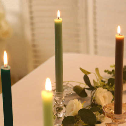 Efavormart 5 Pack 9" Mixed Sage Green Ribbed Unscented Taper Candles, Textured Ribbon Wax with Cotton Wick for Modern Centerpieces and Home Decor