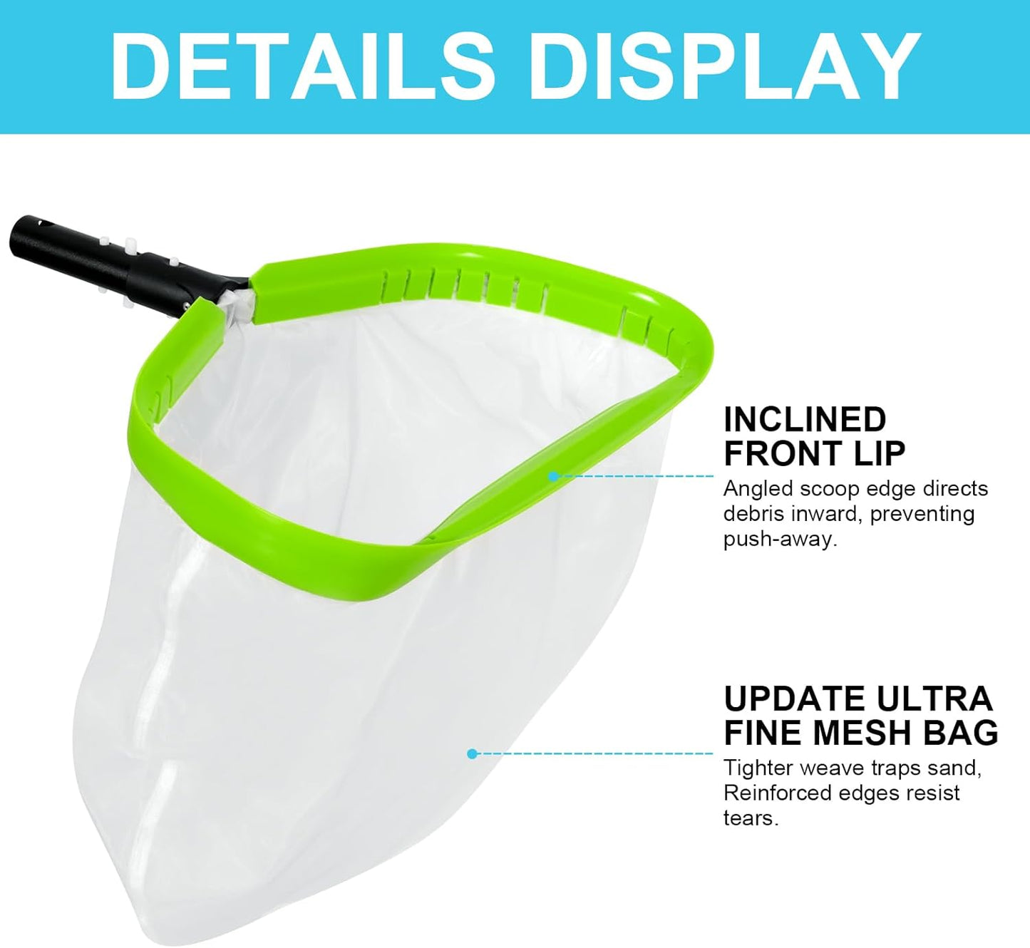 Skiennix Ultra Fine Mesh Pool Leaf Skimmer Net - Heavy Duty Aluminum Frame for Debris Cleaning