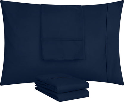 Utopia Bedding Standard Pillow Cases - Soft Brushed Microfiber - 4 Pack, Navy - Fade & Shrinkage Resistant, 20 x 26 Inches