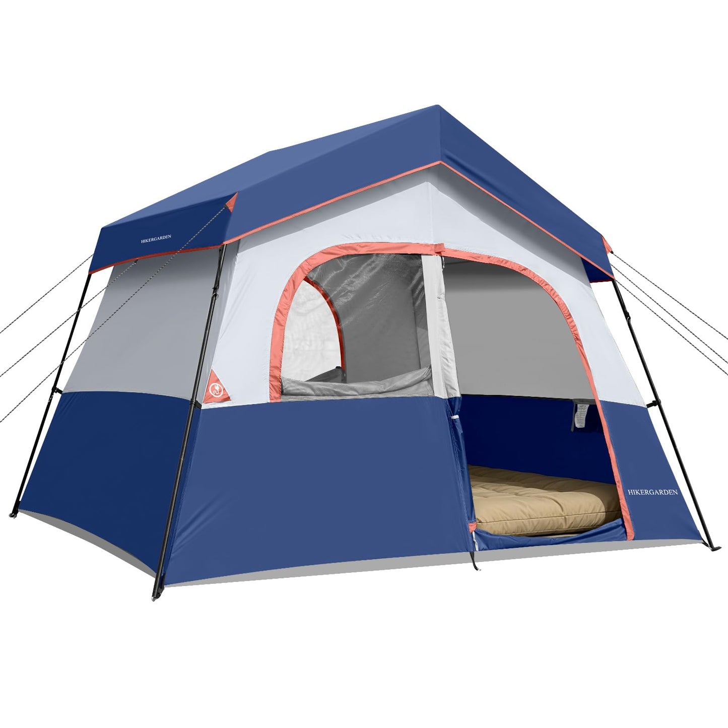 HIKERGARDEN 6 Person Camping Tent - Portable Easy Set Up Family Tent for Camp, Windproof Fabric Cabin Tent Outdoor for Hiking, Backpacking, Traveling (Blue)