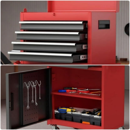 Trygoal Tool Chest, 5-Drawers Rolling Tool Storage Cabinet with Lockable Wheels, Detachable Top, Adjustable Shelf & Locking Mechanism, Multifunctional Tool Cart for Garage Warehouse, Red
