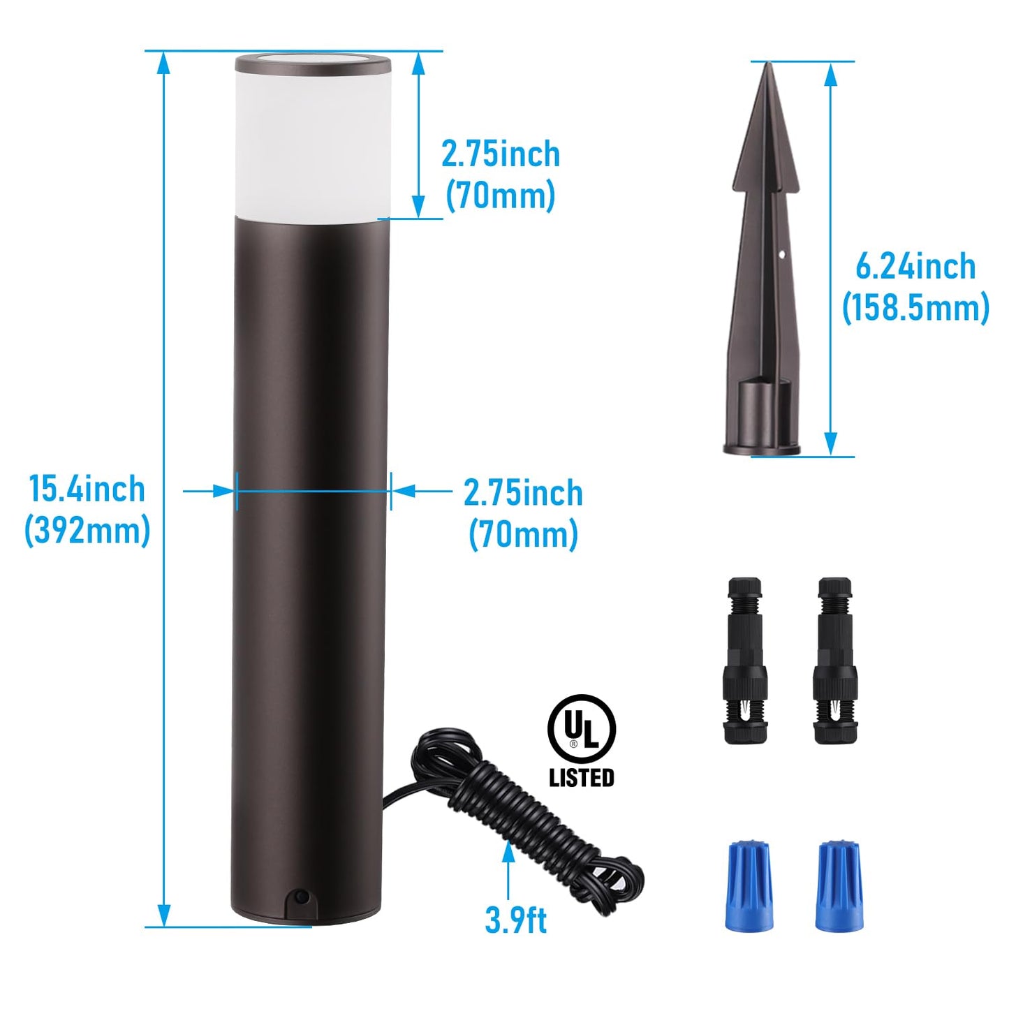 LEONLITE 5CCT Low Voltage Bollard Pathway Light, 360° Glow Landscape Lighting, 5W 12-24V AC/DC Wired Garden Path Light for Walkway, Driveway, Yard, ETL, Die-Cast Aluminum, IP65 Waterproof, Pack of 4