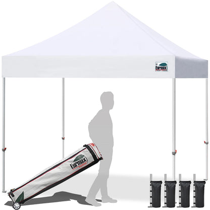 Eurmax USA 10x10ft Pop Up Canopy,Commercial Instant Tent for Outdoor Events,Patented No-Tip Rolling Storage Bag with 4 Sandbags,UV & Water Resistant,Heavy Duty Portable Shelter Gazebo,White