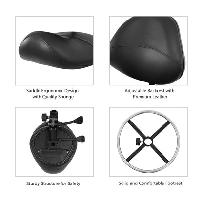 Grace & Grace Professional Saddle Stool Chair with Back Support, Hydraulic Ergonomic Saddle Seat Stool with Wheels for Clinic Dentist Spa Massage Salons Studio (Black, with Foot Rest)