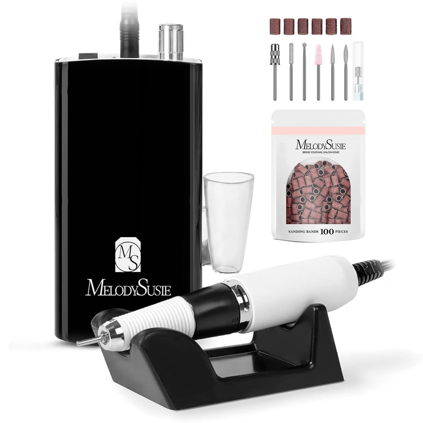 MelodySusie Professional Clip-on Nail Drill with Silicone Heat-Resistant Anti-Vibration Handle, SC300I Rechargeable 30,000RPM Cordless Nail E File Kit for Home and Salon Use