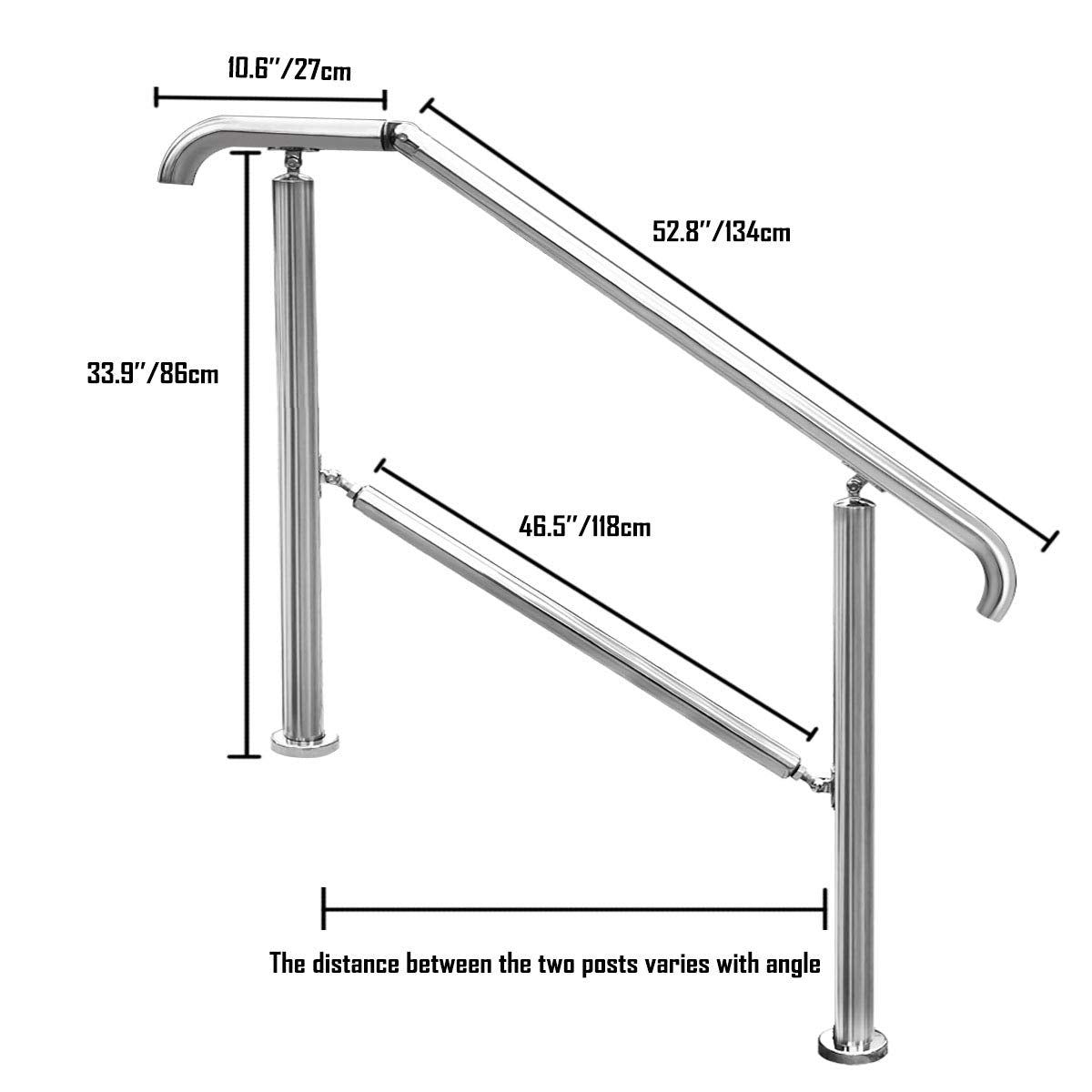 Staircase Handrail Porch Deck Patio Railing for Outdoor and Indoor 330lbs Side Load Stairs Handrailings Stainless Steel Fits 1-5 Steps (Style 1)