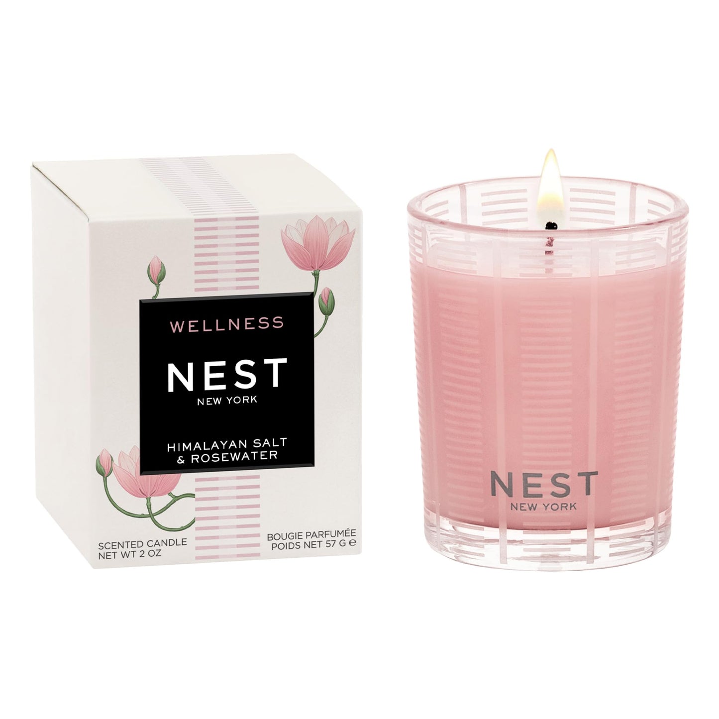 NEST New York Scented Votive Candle, Himalayan Salt & Rosewater - 2 oz - Up to 28-Hour Burn Time - Reusable Glass Vessel