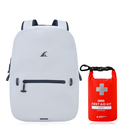 Breakwater Supply Waterproof Preparedness Pack, IP68 Submersible Airtight Backpack and Waterproof Marine First Aid Kit for Boating, Fishing, Kayaking (Fogland Lite 15L Fog White)