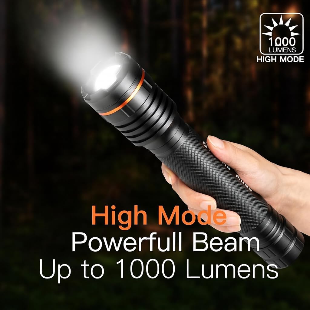 KunHe 10 Pack Heavy Duty 3D Cell LED Flashlights Large Aluminum Zoomable High Lumens 1000 LM Battery Powered Police Flash Light- Big Flashlight for Home Emergency Power Outages Camping Car