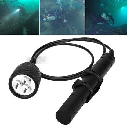 SecurityIng DF06 3000LM Primary Canister Dive Light, 3 LEDs Scuba Diving Flashlight Underwater 492ft/150M Torch with 1.2M Cable for Professional Diving/Cave Diving(Batteries Not Included)