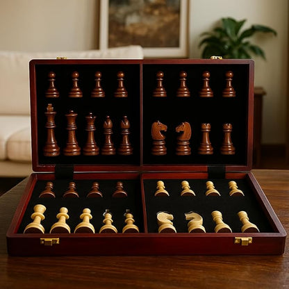 20 Extra Large Solid Walnut Wooden Chess Set with 2 Extra Queen Pieces - King Height 4.25''