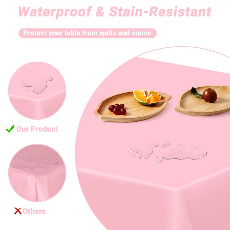 4 PCS Plastic Table Cloth Disposable, 54 x 108 Inches Pink Tablecloth, Plastic Table Cover Rectangle Tablecloth for Baby Shower Decorations and Wedding Party, Tablecloths of Leakproof Home Essentials
