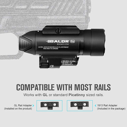 OLIGHT Baldr Pro 1350 Lumens Tactical Weaponlight with Green Beam, Bundled with I3T EOS 180 Lumens Dual-Output Slim EDC Flashlight for Camping and Hiking
