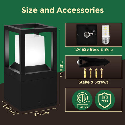 Gardencoin Landscape Bollard Lights Outdoor, Low Voltage 12V LED Pathway Lighting, Modern Post Lantern Wired, Aluminum Waterproof Floor Pillar Lighting with 5W 5000K E26 Bulb, 2 Pack