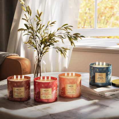 Candle-lite Fall Scented Candles, Fresh Greens with Rosewood and Cedarwood, 14 oz 3-Wick Jar Candle, Proudly Poured in The USA, Autumn Home Decor, 45 Hours of Burn Time, Ideal Gift for Men and Women