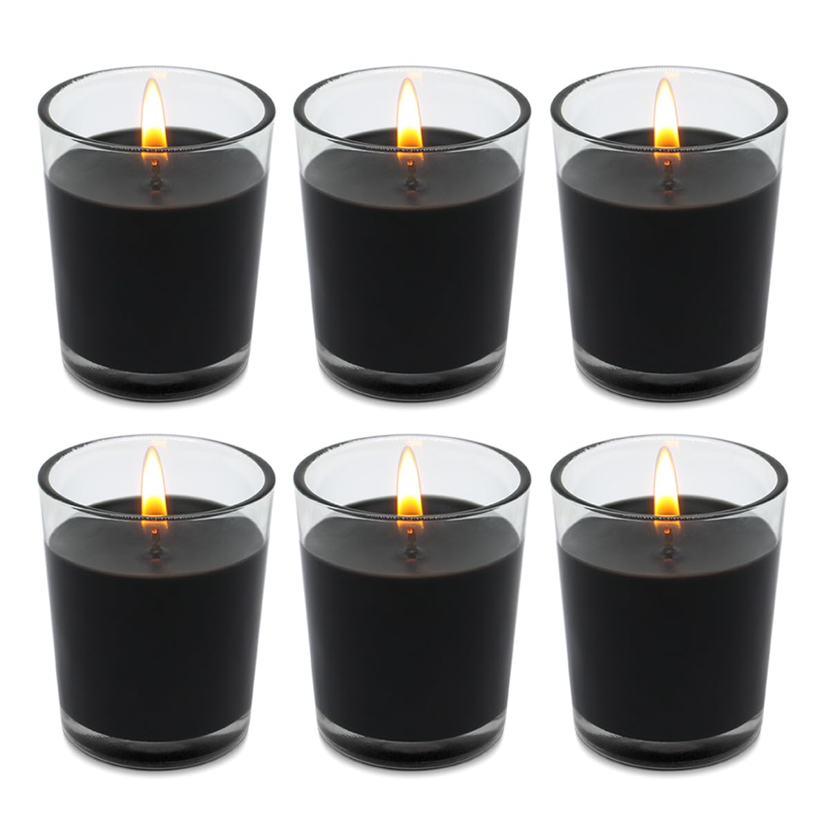 Set of 6 Black Votive Candles, Clear Glass Filled Unscented Soy Wax Candle for Home Décor Weddings Spa Holidays Party and DIY