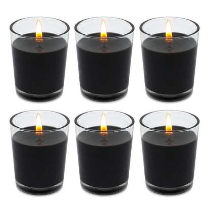 Set of 6 Black Votive Candles, Clear Glass Filled Unscented Soy Wax Candle for Home Décor Weddings Spa Holidays Party and DIY