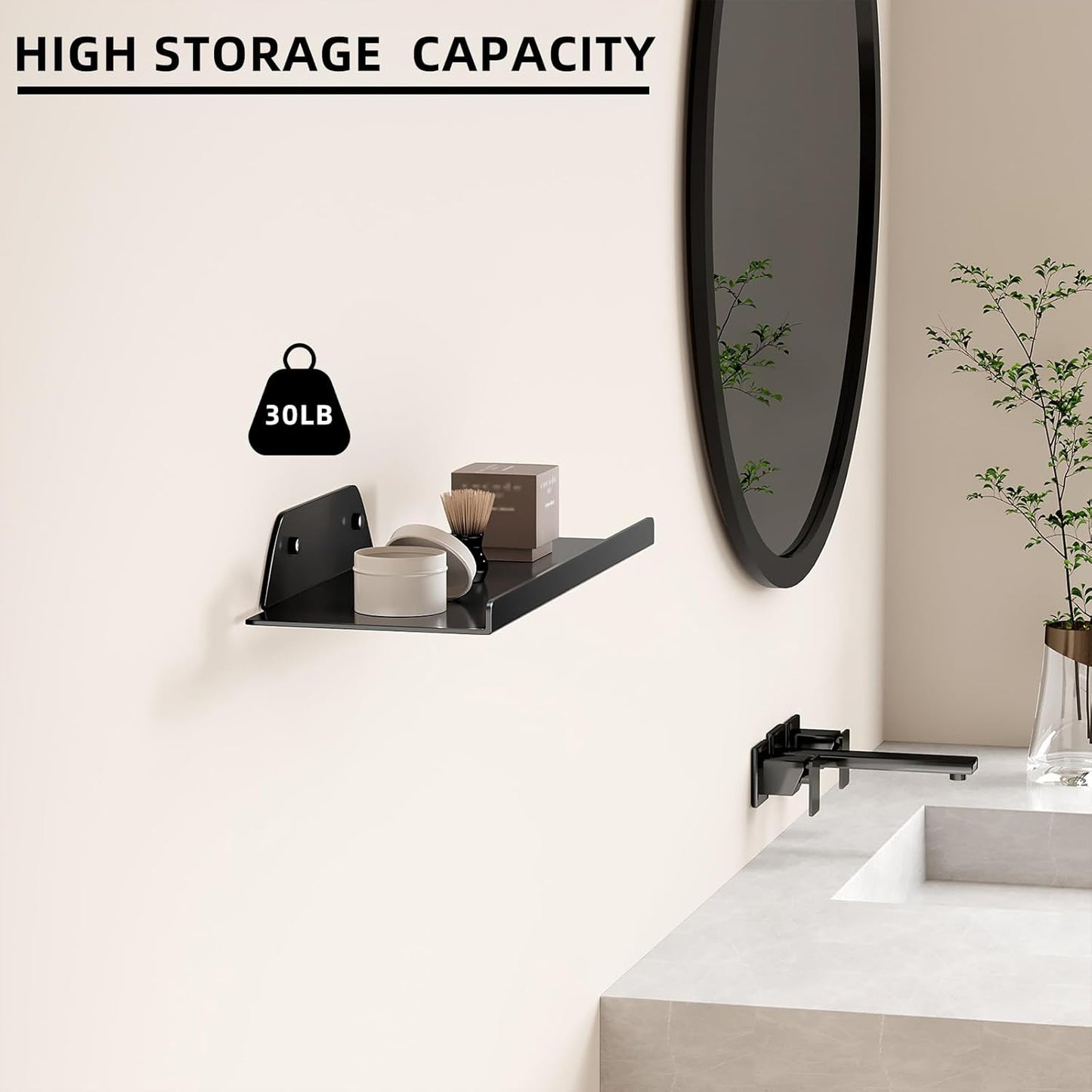 Skiennix Floating Wall Shelf - Modern Metal Shelf for Decor & Storage | 12-Inch Black Design