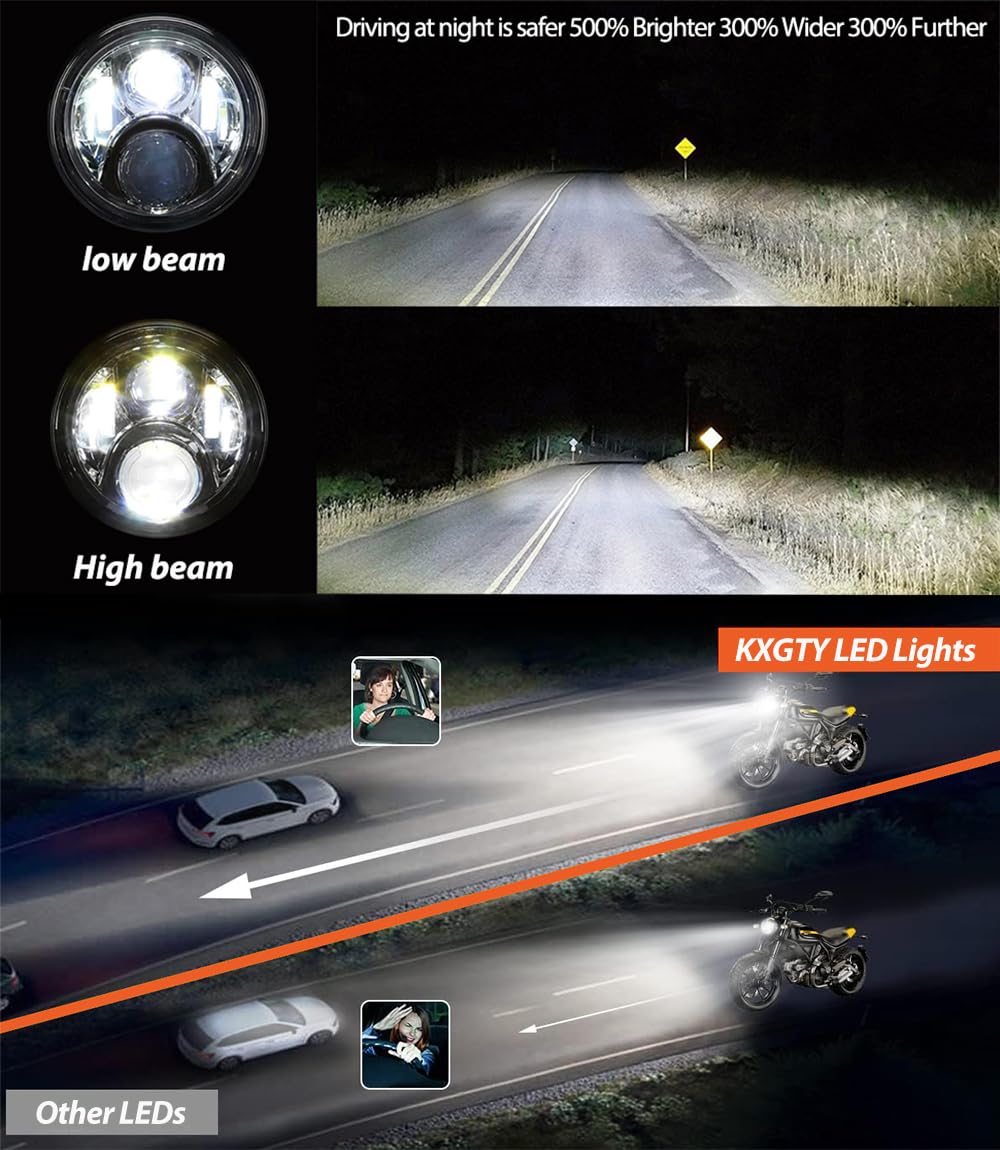 7 inch Motorcycle LED Headlight 4.5" Fog Passing Lights DOT Kit for Harley Davidson Road King Fat Boy Street Electra Glide Ultra CVO Tri Heritage Softail Deluxe Classic Switchback Headlights Black